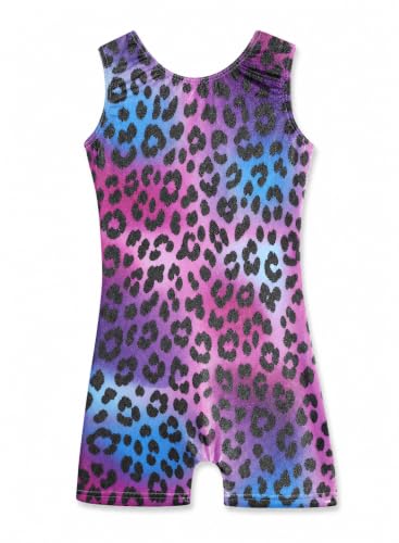 Toddler Gymnastics Leotard - Sparkly Rainbow Leopard Biketard, 5-6 Years