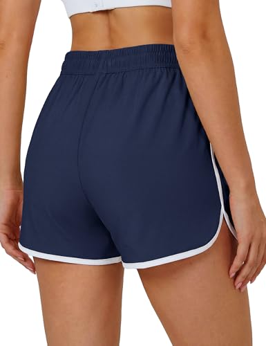 MAGCOMSEN Women's Athletic Shorts Medium Navy - Quick Dry Running Workout Gym Pockets