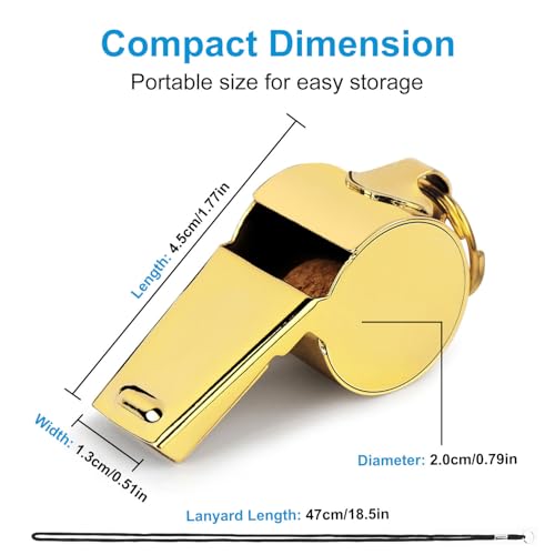 Gold Whistle with Lanyard - Stainless Steel, 2 Pack