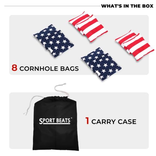 Cornhole Bags Set of 8 - Double-Stitched 6"x6" Durable Design