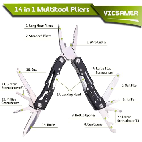 14-in-1 Large Multitool Pliers with Safety Lock - Stainless Steel
