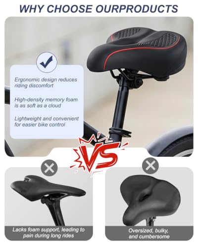 10.6 x 9.6 Inch Waterproof Memory Foam Bike Saddle - Ergonomic Comfort for Cycling