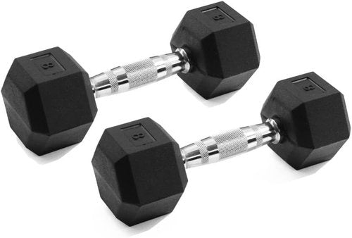 GYMENIST Hex Rubber Dumbbell - Heavy Workout Weights with Metal Handles | Available as Single or Set of 2