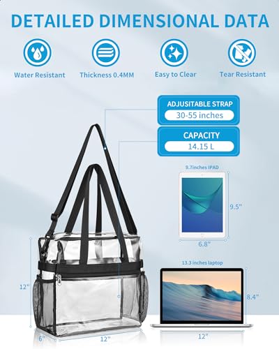 Clear Stadium Tote Bag - 12x6x12 Inches with Detachable Strap