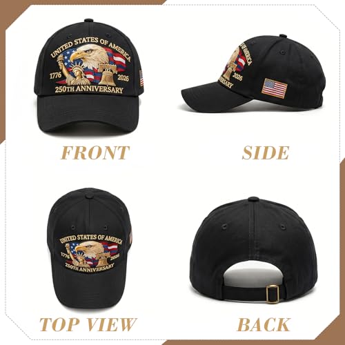 Rotamora 250th Anniversary USA Baseball Cap for Men & Dad - Black #2 (1776-2026)
