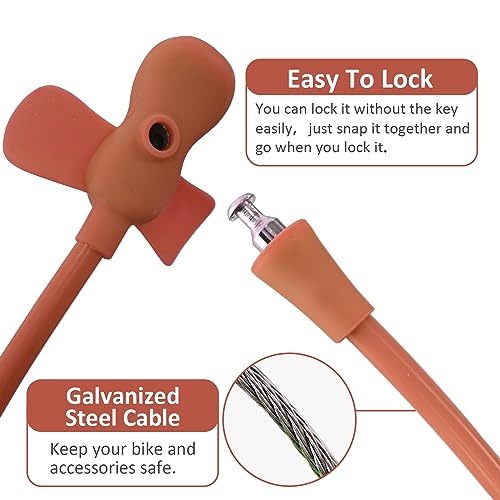 WOOQOTT Brown Cartoon Kids Bike Cable Lock with Keys, Silicone Cover, 2 Feet