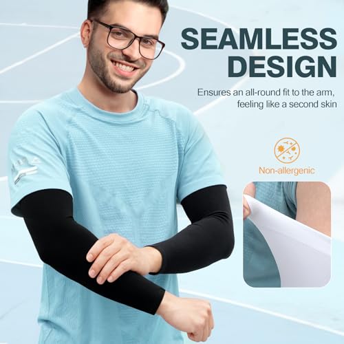 UV Protection Cooling Arm Sleeves - UPF 50 Compression - Black & White Pair