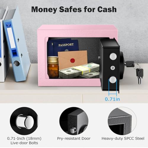 Small Mini Fire Safe Box for Home, 0.3 Cubic Feet Medication Lock Box, Security Money Safes with Digital Keypad, Spare Keys, Personal Safes for Money, Jewelry, ID Documents