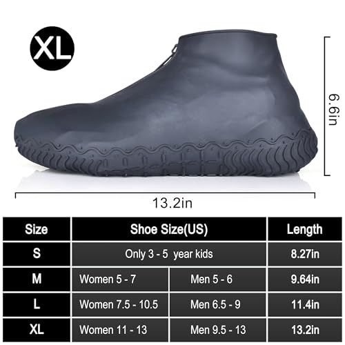 Waterproof Reusable Shoe Covers with Zipper - XL Black