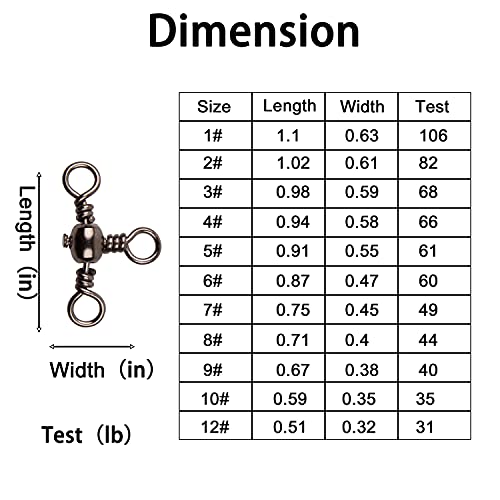 3 Way Swivels Fishing Tackle - 50pcs T-Shape Connector 12# 31lb