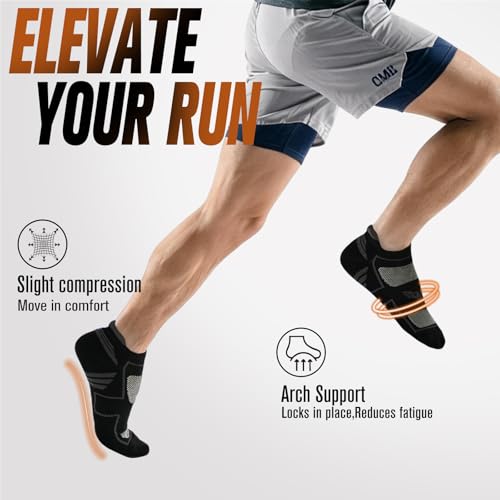 Mens Running Socks - 6 Pairs with Arch Compression & Cushioned Support