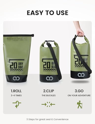 Waterproof Dry Bag Backpack with Phone Pouch - Olive Green 10L