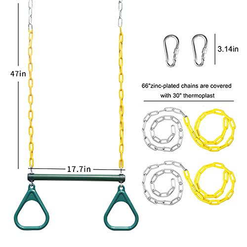 Trapeze Swing Bar with Rings & Heavy Duty Chains - Green
