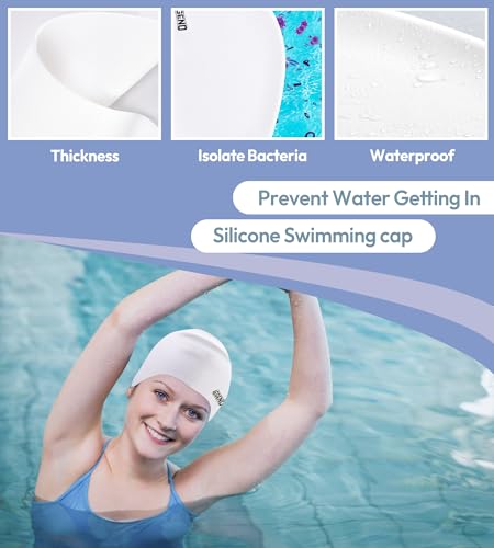 Silicone Swim Cap for Long Hair - Waterproof Swimming Hat - White