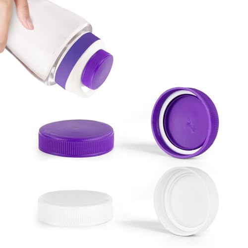 Leak-Proof Replacement Caps for Water Bottles - 4 Pack - Purple & White