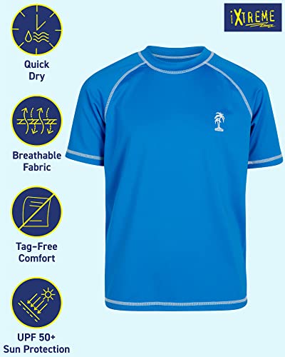 Boys Rash Guard Swim Shirt UPF 50+ Short Sleeve - 14-16 Royal