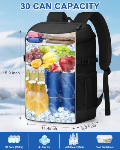 Pritent Black 30 Cans Insulated Backpack Cooler – Leakproof Beach Cooler Bag