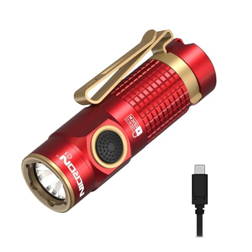 NICRON Mini Flashlight, 1200 lumens Rechargeable led flashlights high lumens with Clip on Flashlight, Tactical flashlights with Magnet, Waterproof EDC Flashlight for Emergencies Camping Outdoor (Red)