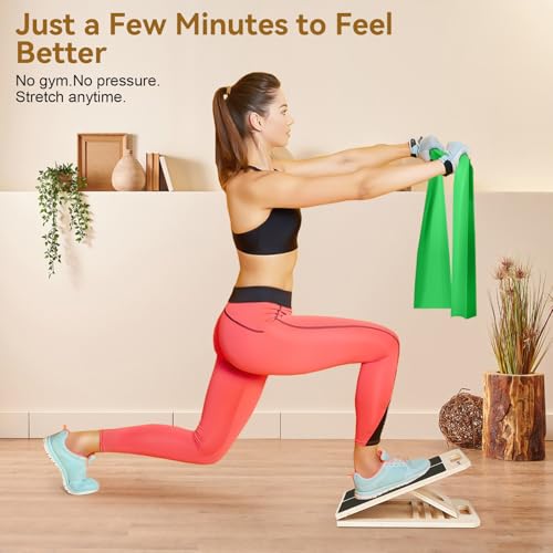 Calf Stretch Board with Resistance Bands - Adjustable Slant Board