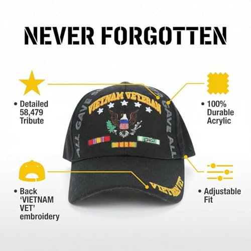 Vietnam Veteran All Gave Some Gave All Black Adjustable Baseball Cap - Patriotic Hat