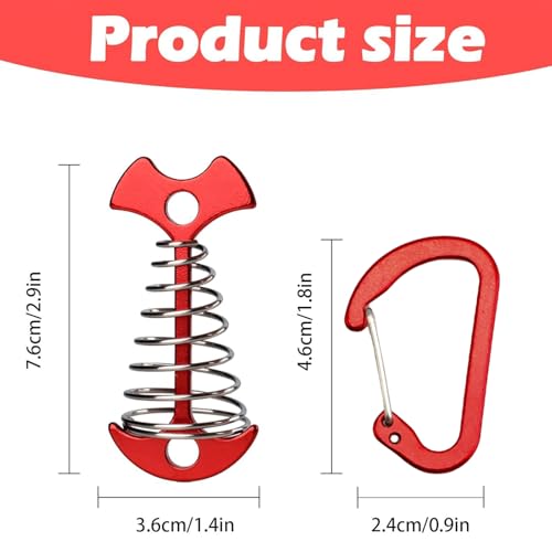 5 Pack Fishbone Deck Anchor Pegs with Spring Buckles - Red