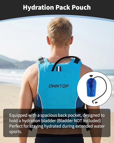 Owntop Blue Adult M/L Swim Jacket with Hydration Pack & Whistle – Water Sports