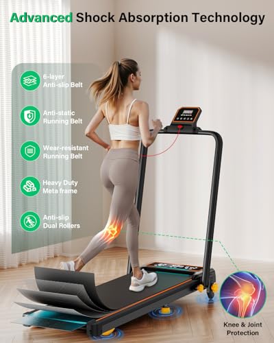 Portable Treadmill with 15% Incline, Dual Display & RGB Light - Black