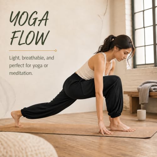 Black Medium Boho 2-Pocket Flowy Harem Yoga Pants for Women