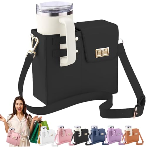 2026 New Stanley Purse Cup Holder Bag Crossbody Water Cup Storage Bag Portable Cups Purses Stanley Cup Purse Holder 40 Oz Perfect Valentine‘s Day Gift Gift (Black)