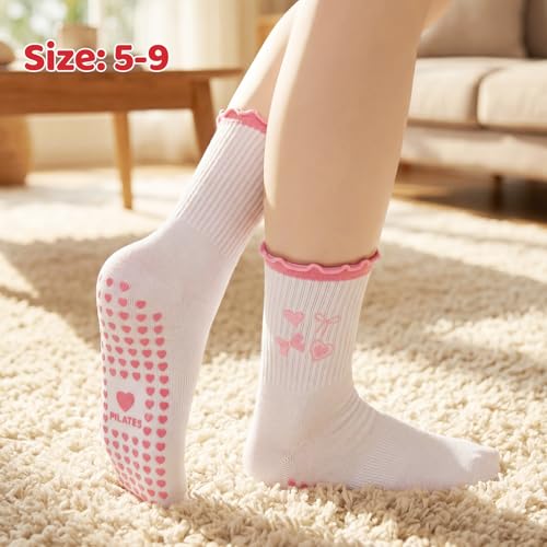 Women’s Cute Pilates Socks with Grips - Berry Mocha Cherry Cafe Mix