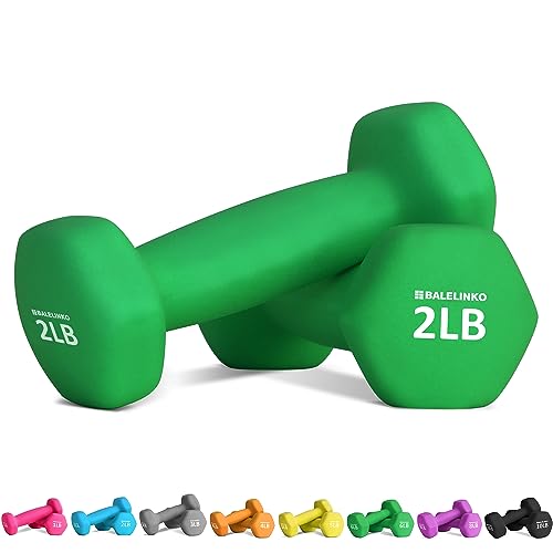 Balelinko 2lb Hexagon Dumbbells - Green Non-Slip Neoprene Hand Weights for Yoga & Fitness