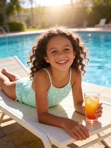 Girls Floral One Piece Swimsuit & Cover Up Set - Green, 6-7 Years