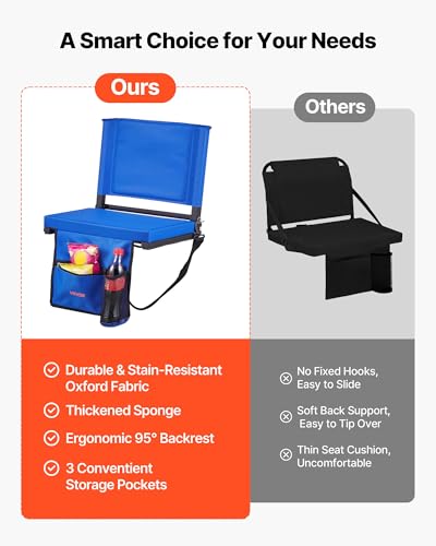 Portable Stadium Seat with Back Support & Thick Cushion - Folding Bleacher Chair with Cup Holder & Pockets