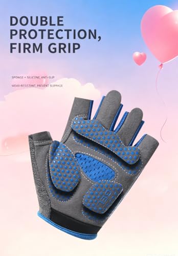 Half Finger Bike Gloves for Kids - Blue, Size L (9-14 Years)