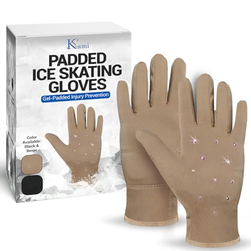 Beige Figure Skating Gloves with Gel Wrist Support - Medium