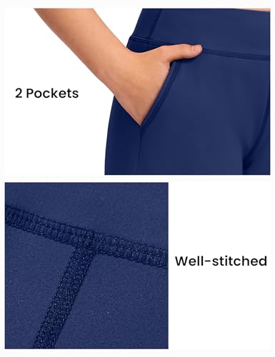 Girls 5'' High Waisted Athletic Shorts with Pockets - Navy Blue, Age 11-12