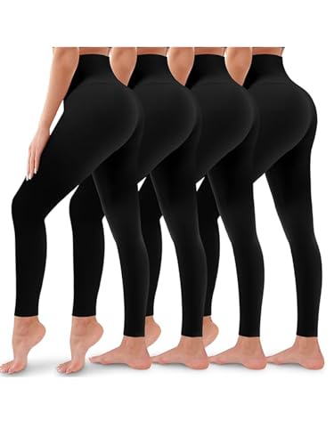 Diravo Women's Black Leggings 4-Pack, Large-X-Large, Tummy Control, Soft Lined Yoga & Workout Pants