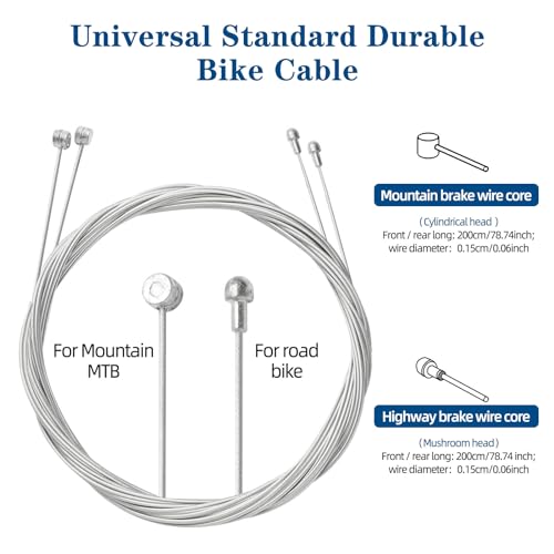4-Pack Universal Bicycle Brake Cable Set - 2M Stainless Steel Inner Wires