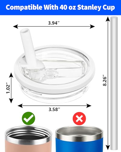 Flip Straw Lid Replacement for Stanley 40 oz Tumbler - 2 Pack, White