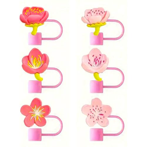 Pink Flowers Straw Toppers - Silicone Covers for 30&40 Oz Tumblers - 6Pcs