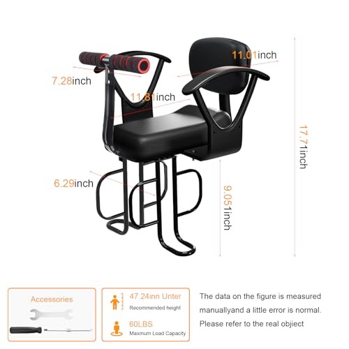 Rear Child Bike Seat - Black, Adjustable Design for Kids 2-8