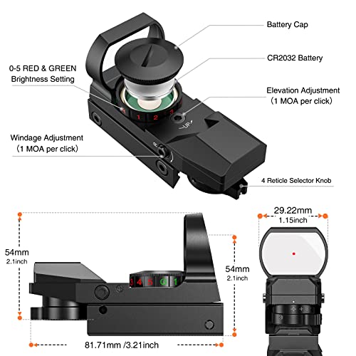 Red Green Dot Reflex Sight with 4 Reticles & 22x33mm Lens