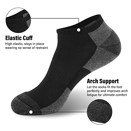 Cushioned Ankle Socks - 12 Pack Low Cut Breathable Black