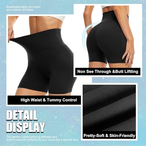 High Waist Compression Biker Shorts for Women - 5 Inch Black