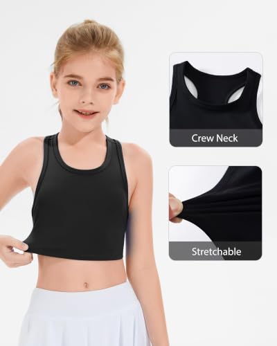 Girls 11-12 Years Sports Bra Racerback Training Top Black - Kids Athletic Dancewear