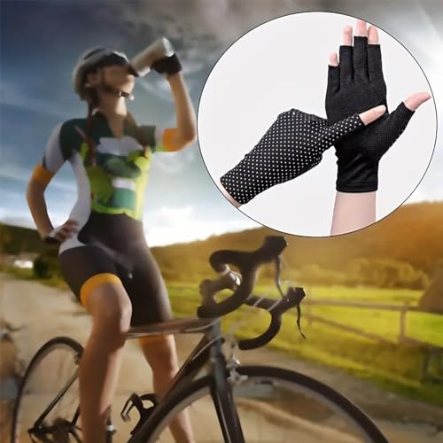 UV Sun Protection Fingerless Driving Gloves - Non-Slip - Black - Medium