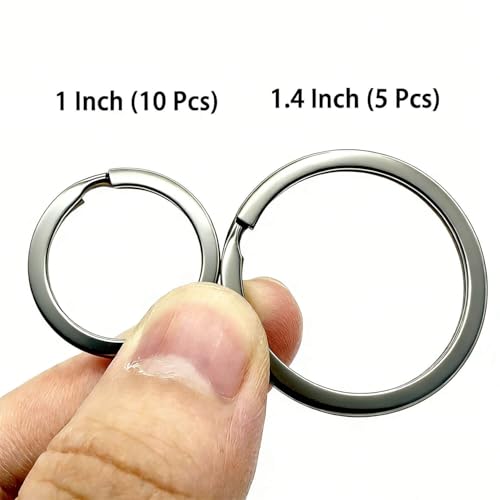 15-Piece Flat Split Key Ring Set - Heavy Duty Metal Keychain Rings (Black)