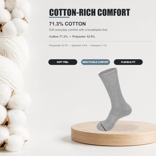 Unisex Crew Socks 3-Pack - Black, White, Gray, Size 9-11