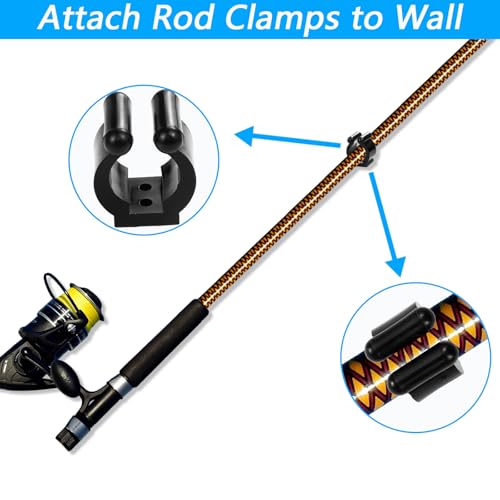 20 PCS Fishing Rod Clips - Wall Mounted Holder for Cues & Rods
