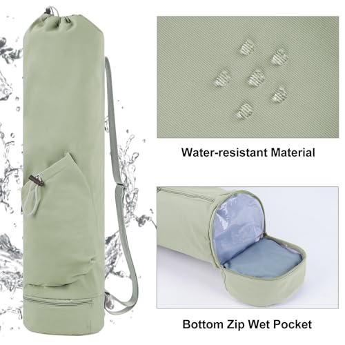 Yoga Mat Bag with Wet Pocket & Water Bottle Holder - Sage Green, Medium
